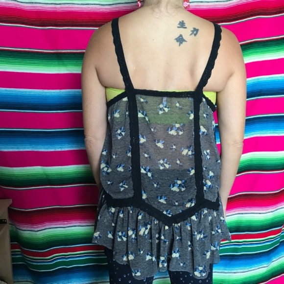 Free People Boho Peasant Pleated Floral Flow Tank - Picture 4 of 8